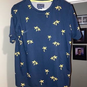 Retro Denim And Flower Mens Medium Slim Fit Palm Tree Shirt